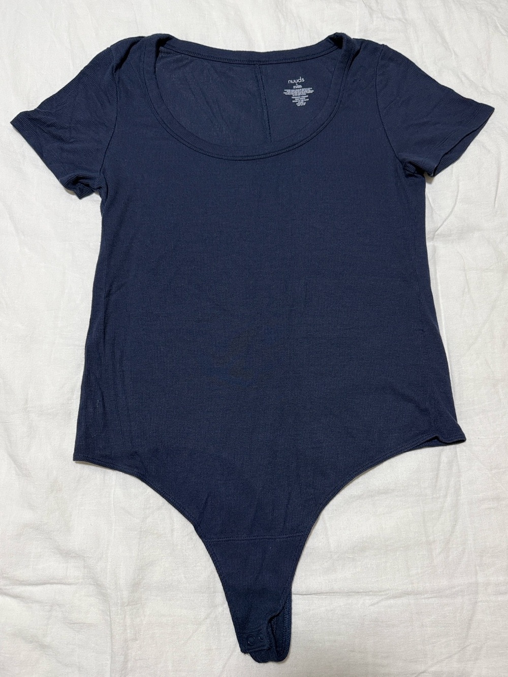 NWOT nuuds Slinky Rib Scoopneck Short Sleeve Bodysuit, Navy, Large